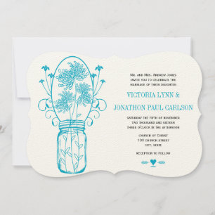 Invitación Aqua Ocean Blue Mason Jar Wild Flower Wedding