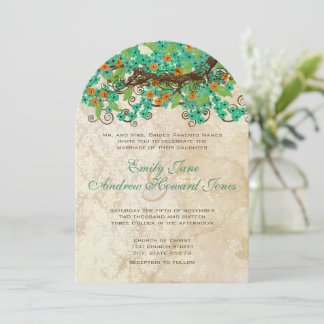 Invitación Aqua Orange & Lime Cherry Blossom Brown Paper