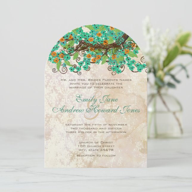 Invitación Aqua Orange & Lime Cherry Blossom Brown Paper (Anverso de pie)