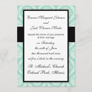 Invitación aqua pastel y damasco elegante de flor crema