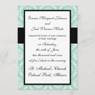 Invitación aqua pastel y damasco elegante de flor crema