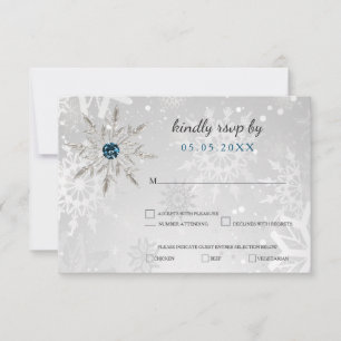 Invitación aqua plata copos de nieve rsvp boda de invierno