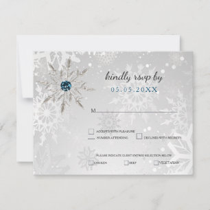 Invitación aqua plata copos de nieve rsvp boda de invierno