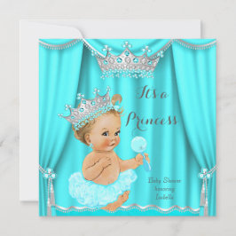 Invitación Aqua Princesa Verde azulada Baby Shower Silver Blo