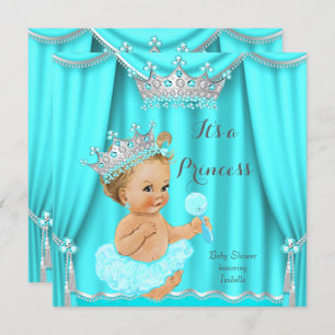 Invitación Aqua Princesa Verde azulada Baby Shower Silver Blo