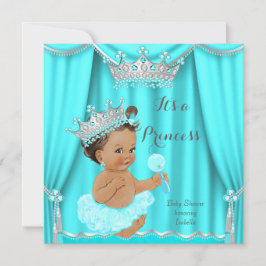 Invitación Aqua Princesa Verde azulada Baby Shower Silver Bru