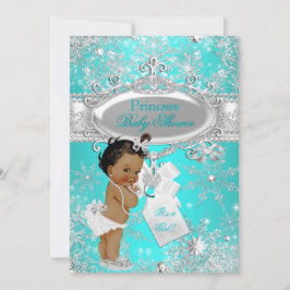 Invitación Aqua Princess Winter Wonderland Baby Shower Ethnic