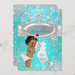 Invitación Aqua Princess Winter Wonderland Baby Shower Ethnic