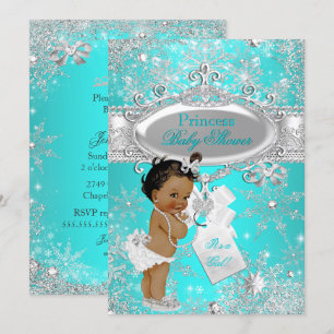 Invitación Aqua Princess Winter Wonderland Baby Shower Étnico