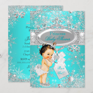 Invitación Aqua Princess Winter Wonderland Baby Shower Marrón