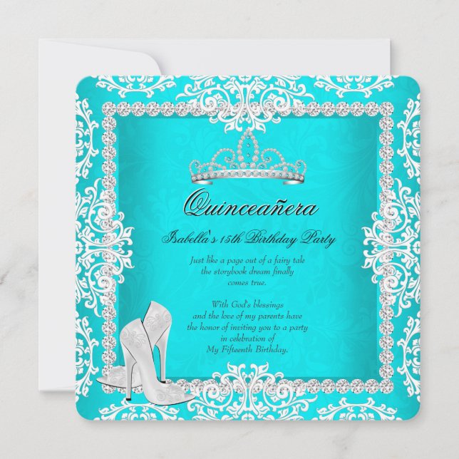 Invitación Aqua Quinceanera 15º cumpleaños Talla alta de Tiar (Anverso)