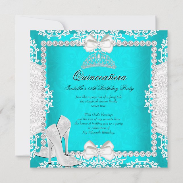 Invitación Aqua Quinceanera 15º Día de Fiesta Alta (Anverso)
