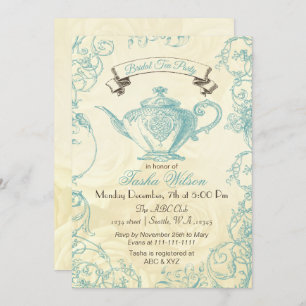 Invitación Aqua Rosas de marfil invitan a un té de novia vint