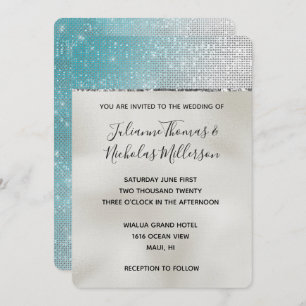 Invitación Aqua Silver Glam Glitz Pearl Boda