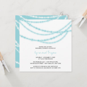 Invitación Aqua Sparkling Luces Boda Ensayo Cena