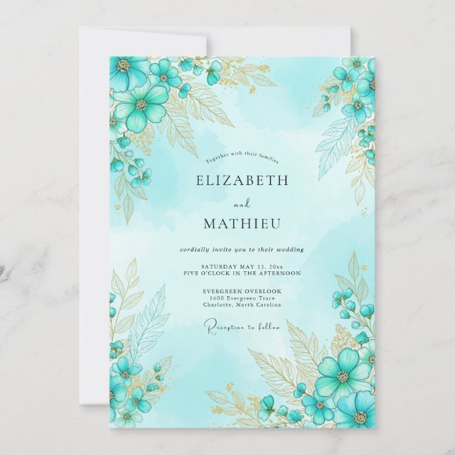 Invitación Aqua Splendid Watercolor Wedding (Anverso)