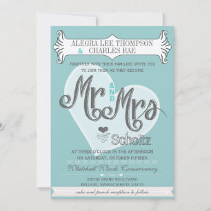Invitación Aqua Sr. y Sra. Typography Bodas