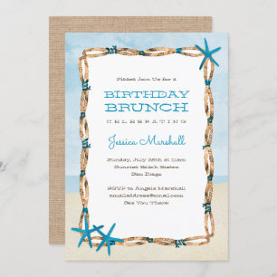 Invitación Aqua Starfish and Watercolor Beach Cumpleaños