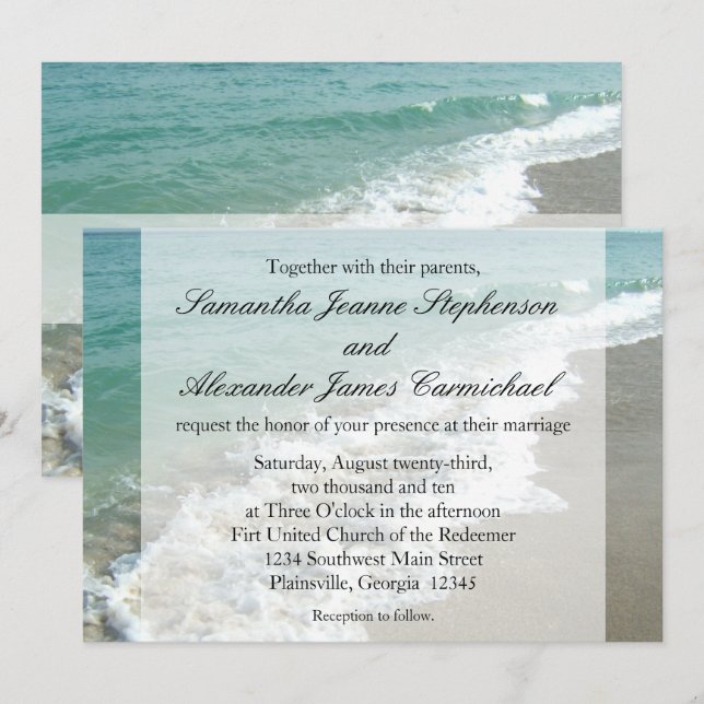 Invitación Aqua Surf Crashing Water Beach Destination Wedding (Anverso / Reverso)