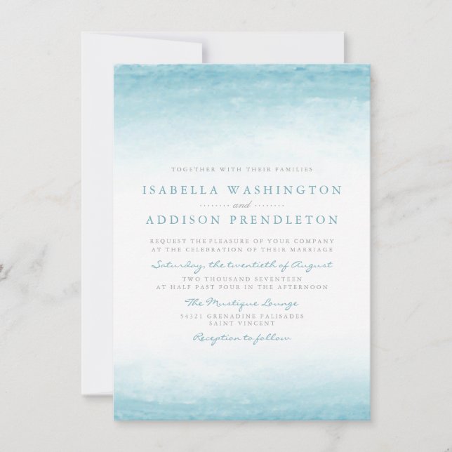 Invitación Aqua Tides | Boda acuarela (Anverso)