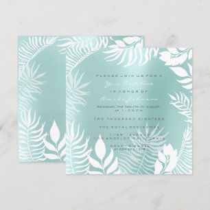 Invitación Aqua Tiffany Metal Brillo Tropic Blanco Azul