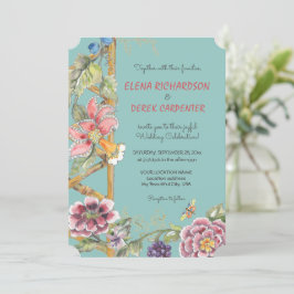 Invitación Aqua Tropical Floral Oriental Chinoiserie Boda