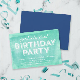 Invitación Aqua Turquoise Rolling Ink Cualquier Cumpleaños De