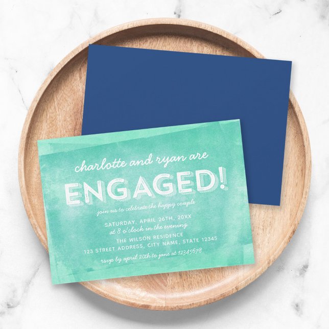 Invitación Aqua Turquoise Rolling Ink Engagement Party (Subido por el creador)