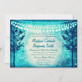 Invitación Aqua Turquoise Trees String Lights Wedds