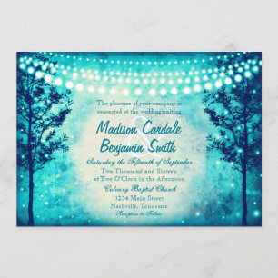 Invitación Aqua Turquoise Trees String Lights Wedds