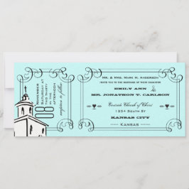 Invitación Aqua Typography Quote Chapel Boda de tickets