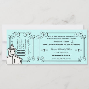 Invitación Aqua Typography Quote Chapel Boda de tickets