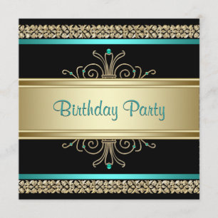 Invitación Aqua Verde azulada Blue Gold fiesta de cumpleaños 