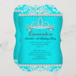 Invitación Aqua Verde azulada Quinceanera Fiesta de cumpleaño