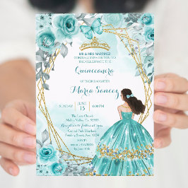 Invitación Aqua Verde azulada Turquoise2 Rosa y mariposa Mi Q