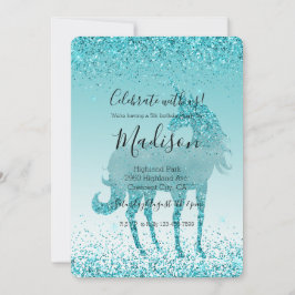 Invitación Aqua Verde azulada Turquoise Sparkle Unicorn
