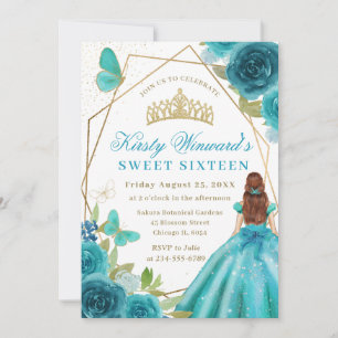 Invitación Aqua Vestido Red Haired Mujer Flores Dulces 16