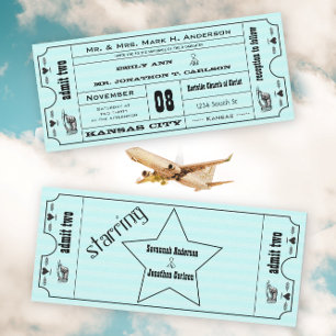 Invitación Aqua Vintage Moderno Typography Ticket Boda