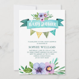 Invitación Aqua Watercolor Floral Baby Shower