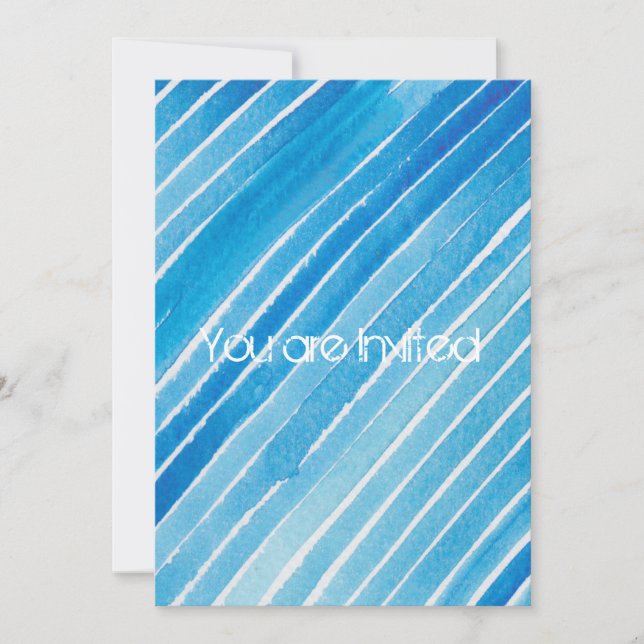 Invitación Aqua Watercolor Stripes Baby Shower (Anverso)