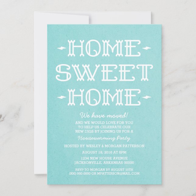 Invitación Aqua Whimsical Sweet Home Fiesta Calentador de la  (Anverso)