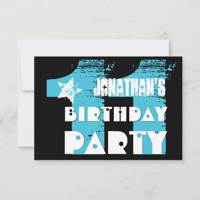 Invitación AQUA y BLACK 11ª fiesta de cumpleaños V07 de 11 añ (Anverso)