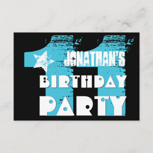 Invitación AQUA y BLACK 11th Birthday Party V07 de 11 años