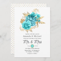Aqua y Gold Floral Boda