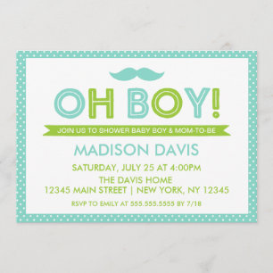 Invitación Aqua y Lime Green Polka Dot Oh Boy Baby Shower
