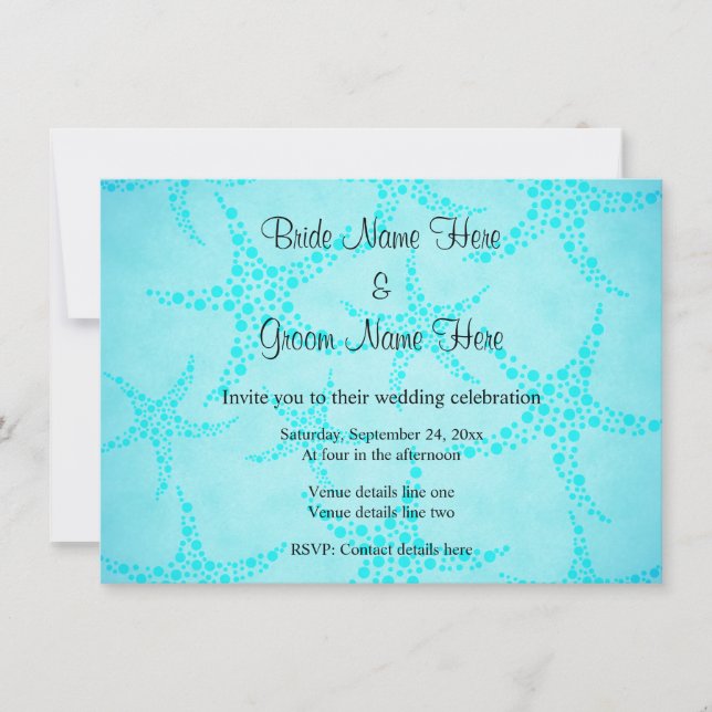 Invitación Aqua y Turquoise Starfish Boda. (Anverso)