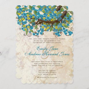 Invitación Aqua Yellow Cherry Blossom Tea Stain Invitations