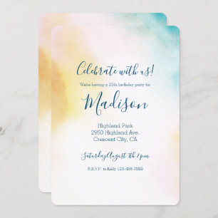 Invitación Aqua Yellow Gold Rubor Tie Dye Ombre