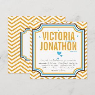 Invitación Aqua Yellow Modern Zig Zag Typography Boda