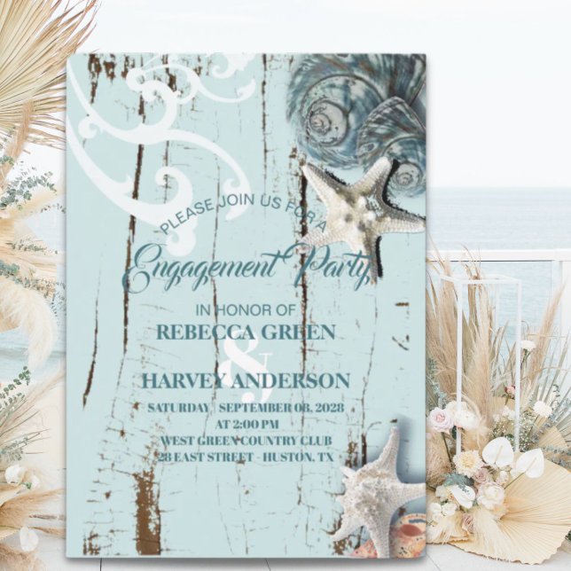Invitación aquagana azul de mar starfish beach Engagement par (aqua blue seashell starfish beach Engagement party Invitation)